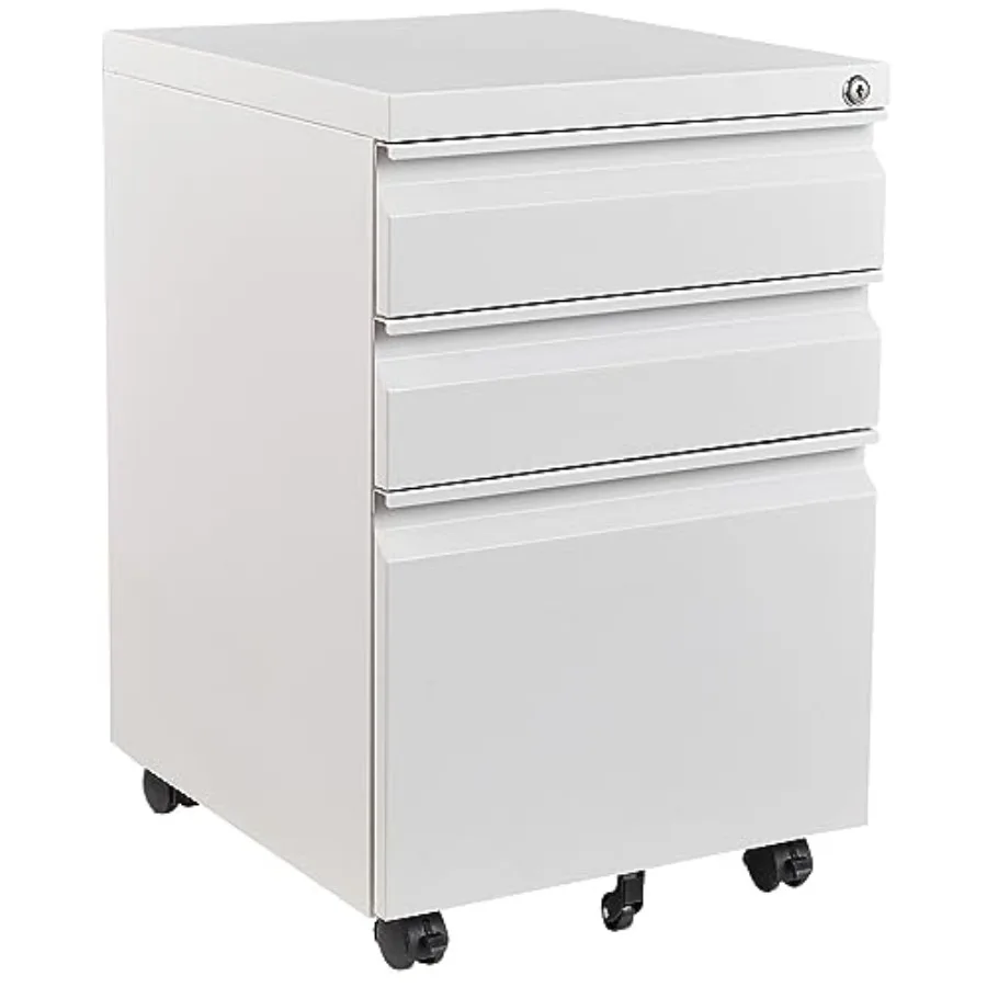 

3 Drawer Mobile Metal File Cabinet White Filling Cabinets with Lock Pre-Built Office Storage File Cabinet with Wheels Under Des