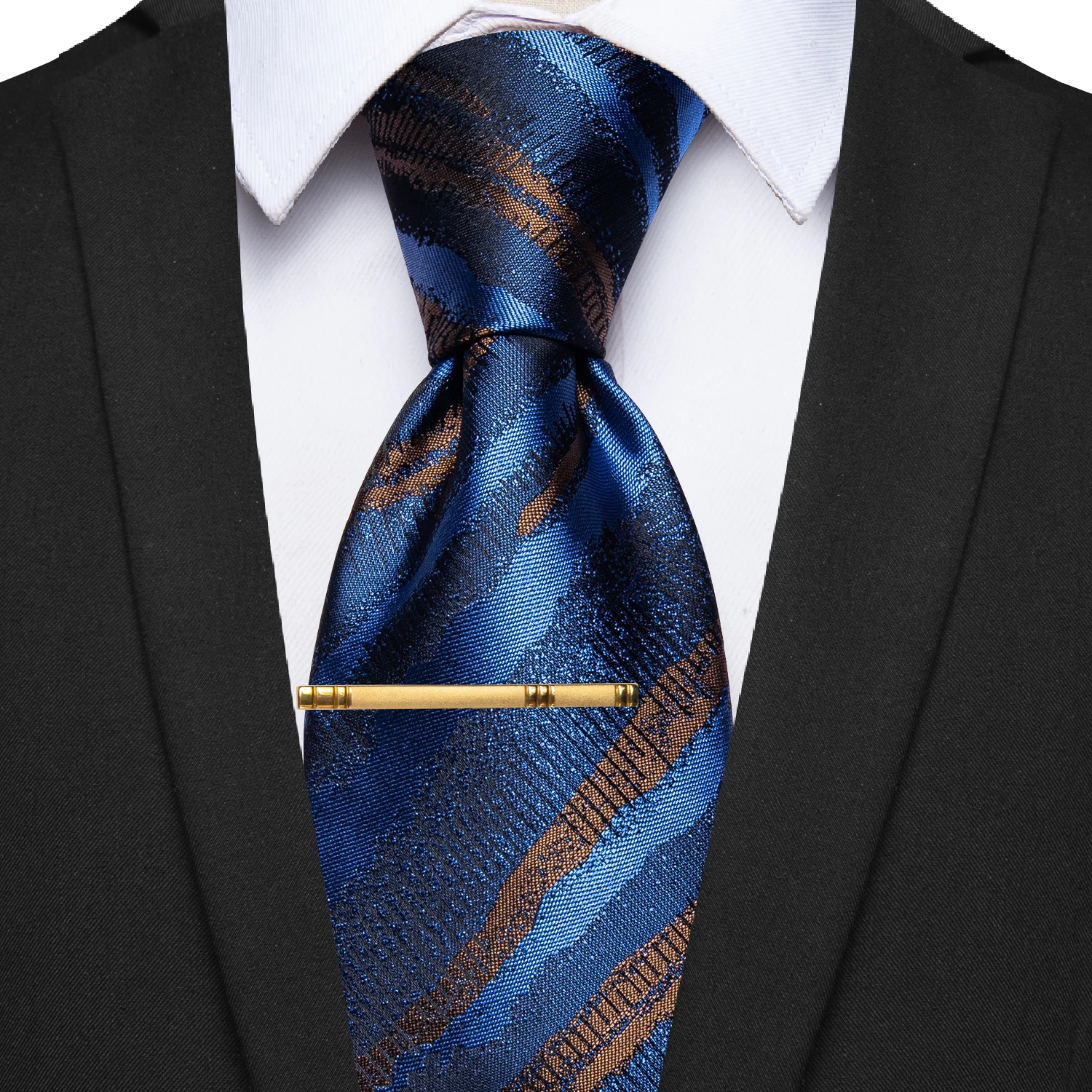 High Quailty Luxury Blue&Brown Striped Men\'s Tie Classic Necktie for Man Accessories suit for Wedding Party Business D-9031 Gift