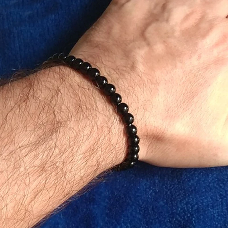 Noter Minimalist Obsidian Stone Bracelet Men 4/6/8/10/12mm Black Smooth Beaded Braslet Yoga Meditation Jewelry Black Brazalete