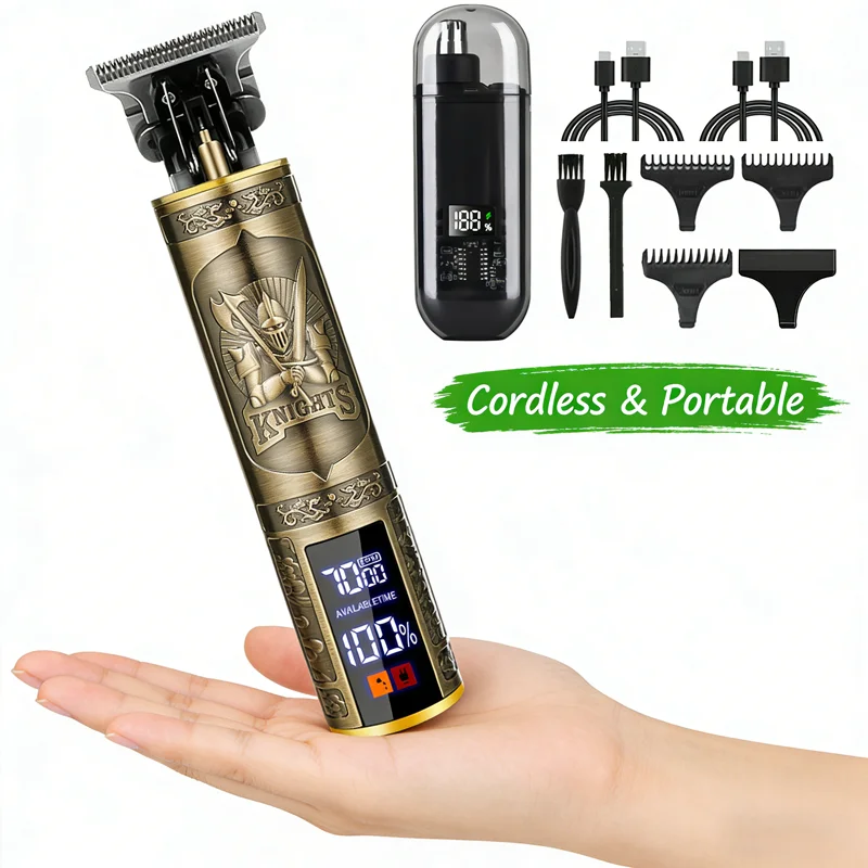 

Винтажный электрический набор для стрижки волос T9 с насадками-гребнями, профессиональный USB-триммер для бороды с металлическим корпусом, подарок для мужчин