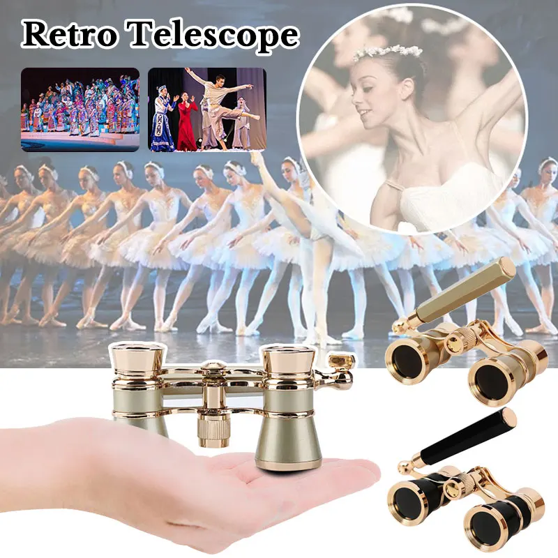 

Mini Protable Vintage Glasses Binocular Telescope with Handle Fashion Women Elegant Multipurpose Opera Theater Horse