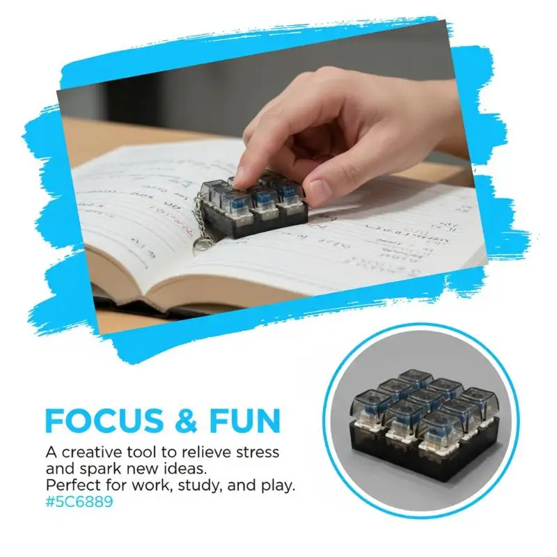 Nine Key Mechanical Keyboard Fidget Toy Keychain Stress Relief Compact Portable Toy for Office Anxiety Relief Study Aid
