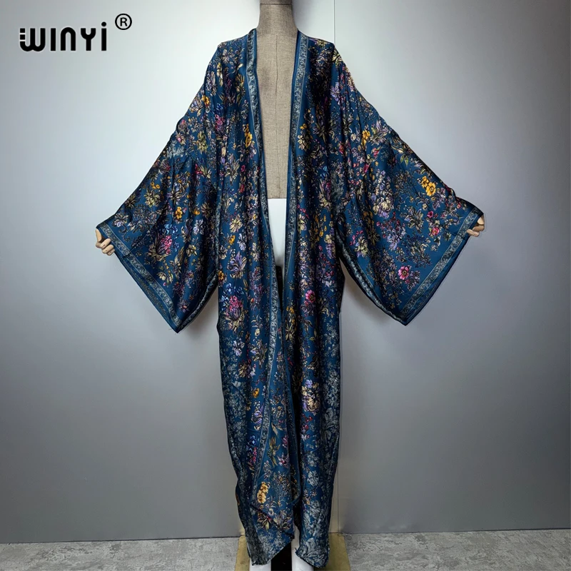 

WINYI Geometric Print Kimono African Dresses for Women Loose Cardigan Beach Outfits Kaftan Cover up Evening Dress