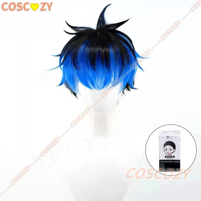 لعبة مائة خط Omokage Yugamu شعر مستعار تأثيري قصير الطبقات الشعر الأزرق مع جذور سوداء وأطراف مقلية شعر مستعار تأثيري للاتحاد