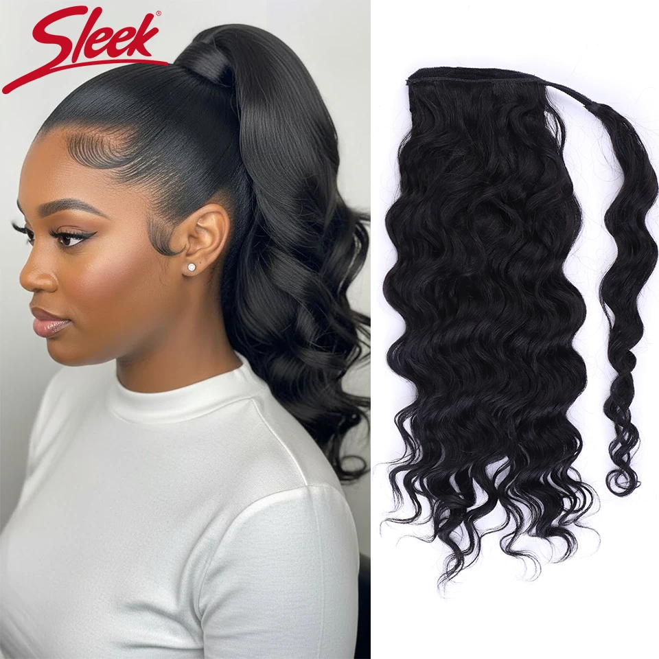 

Sleek 16 Inch Ponytail Hair Extension Clip In Ponytail Extension Wrap Around Bodywave Human Hair Pony Tail Hairpiece for Women