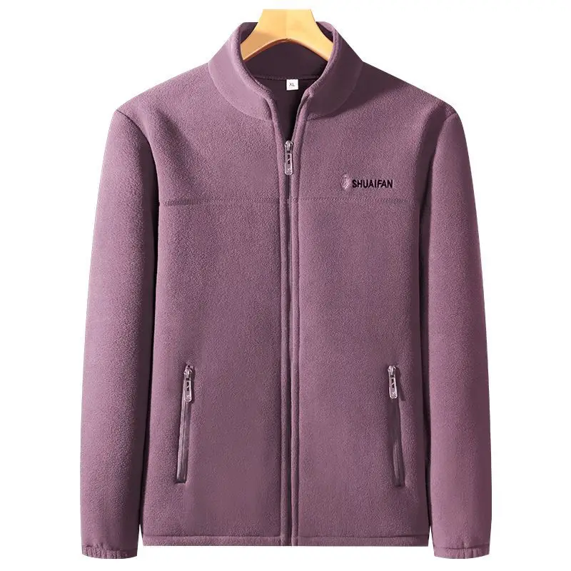 Women Thickened Fleece Winter Jacket Embroidery Zipper Thermal Plush Polar Fleece High Collar Cardigan Coats Outdoor Sweatshirt