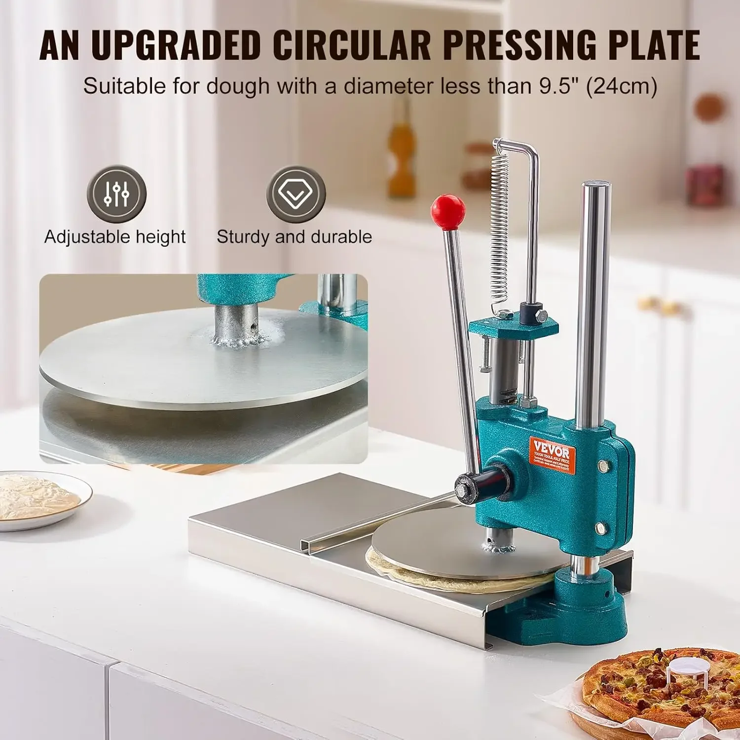 Manual Pizza Dough Press Machine, 9.5inch/24cm Household Pizza Pastry, Commercial Chapati Sheet Pizza Crust Press Plate