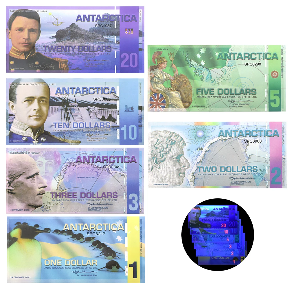 6PCS Antarctic Plastic Banknotes Penguin UNC Notes Commercial Commemorative Bank Notes Collection