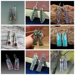 Bohemian Tribal Hollow Out Metal Long Earrings Pendant Jewelry Vintage Irregular Pattern Mix Color Dangle Earring for Women