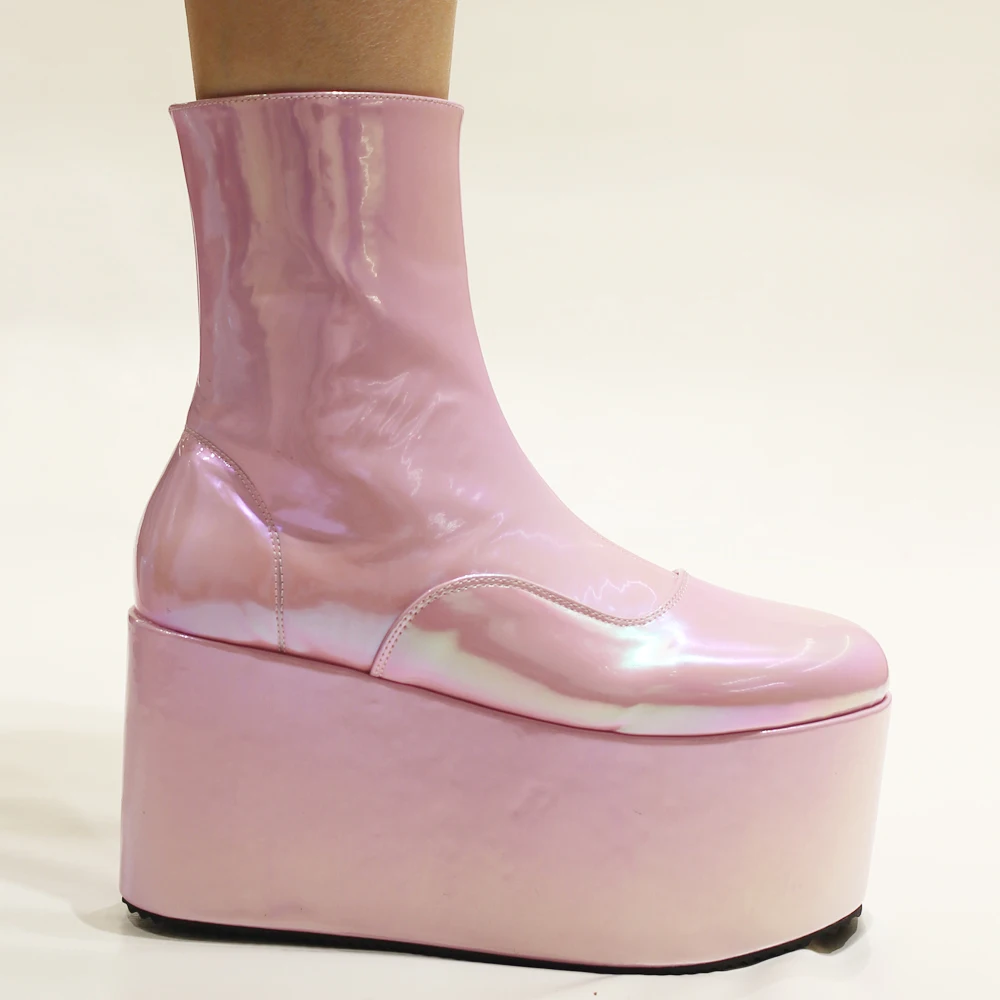 

10CM Heels Unisex Holographic Gothic Platfrom Boots Vegan Combat Chunky Punk Ankle Boots