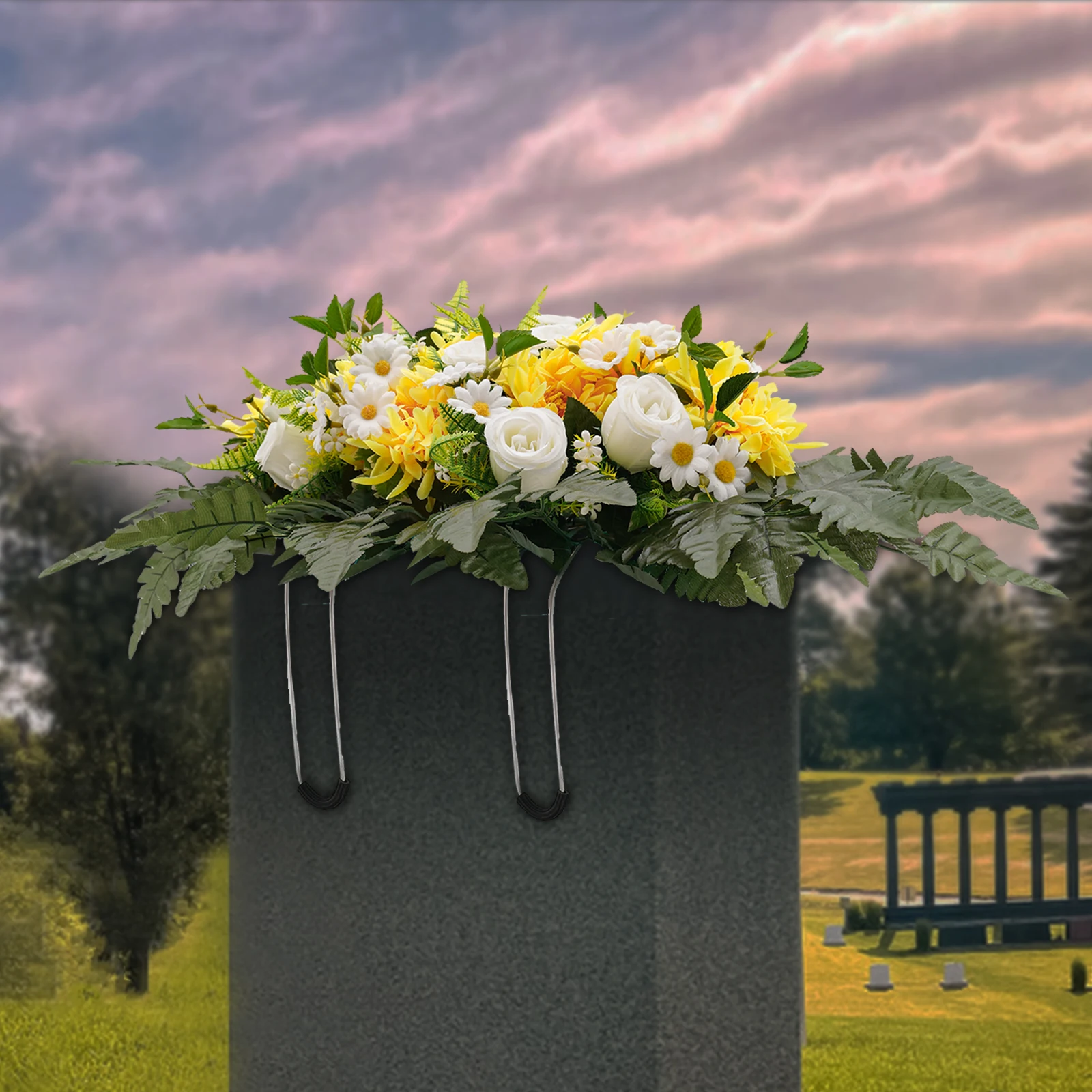 Cemetery Flowers – Realistic Wildflower Outdoor Grave Decorations - Purple Violet Wildflower Saddle