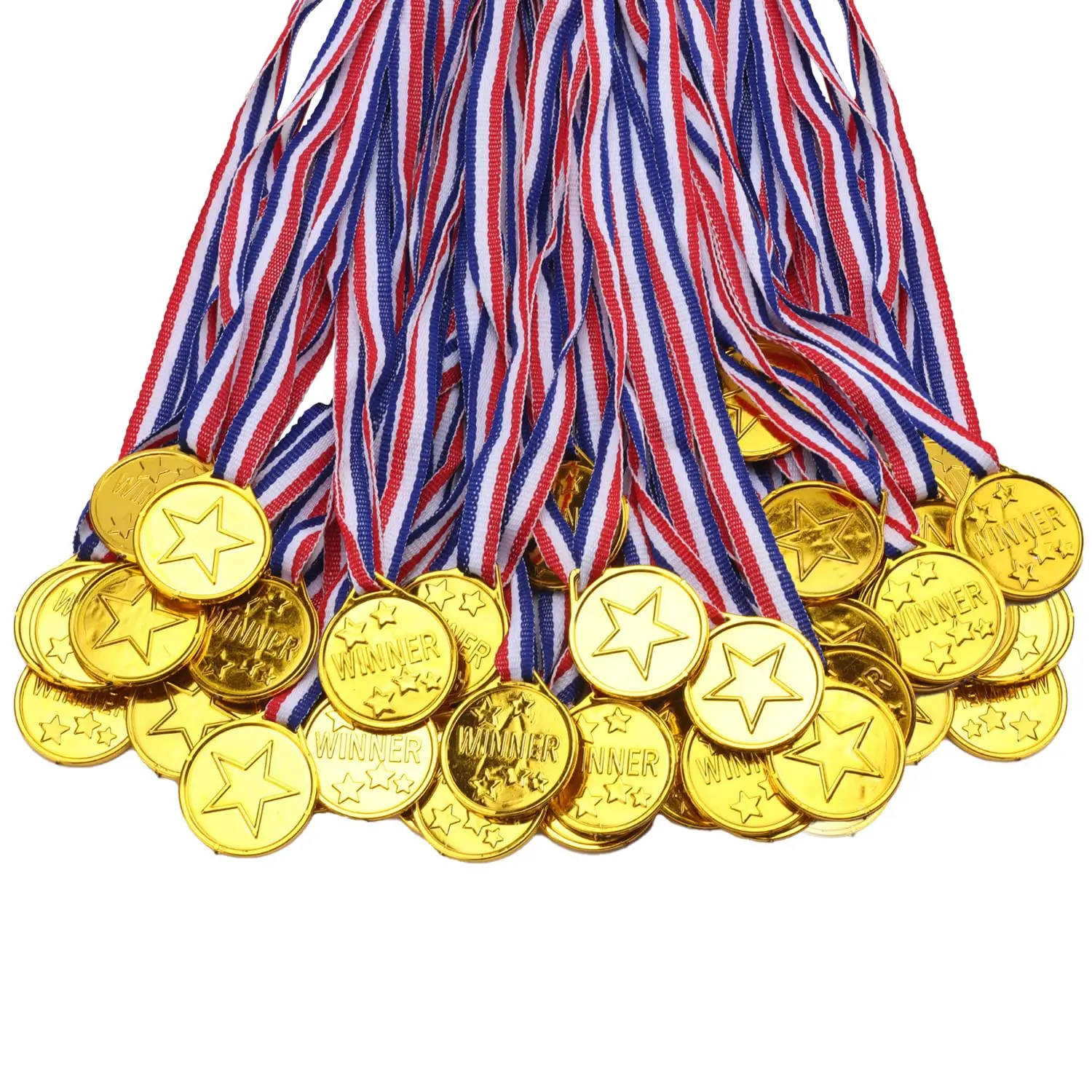 100Pcs Plastic Gold Winner Award Medals For Kids Sports Competition Talent Show Party Favors Prizes Set