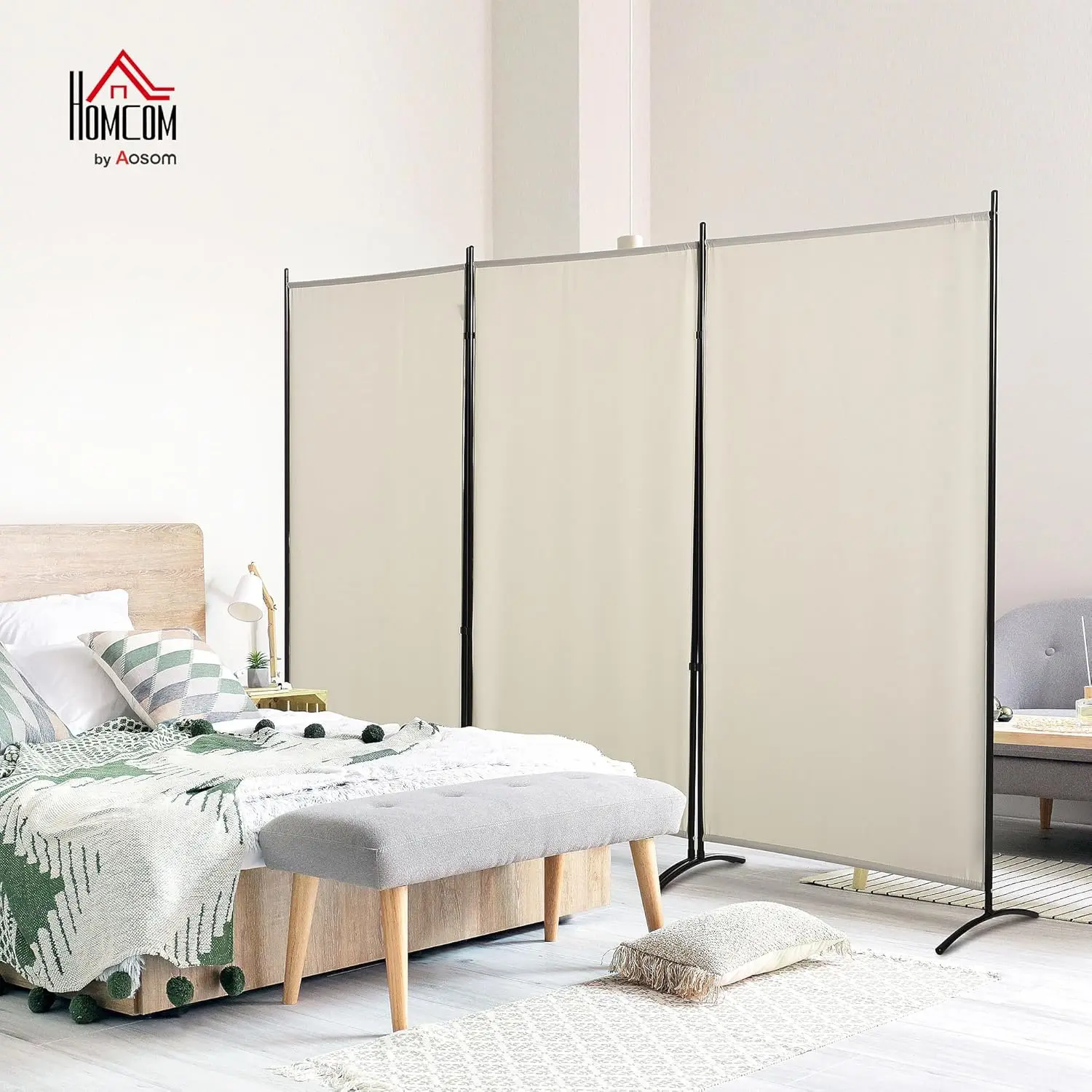 6 Ft Tall 3 Panel Fabric Room Divider, Freestanding Partition Wall Divider, Folding Privacy Room Separator for Indoor, H