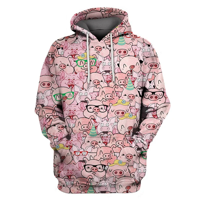 Cartoon Pig Pattern Hoodie For Men Women New Cute Animal 3D Printed Sweatshirt Casual Pullovers Loose Tops Long Sleeves Hoodies