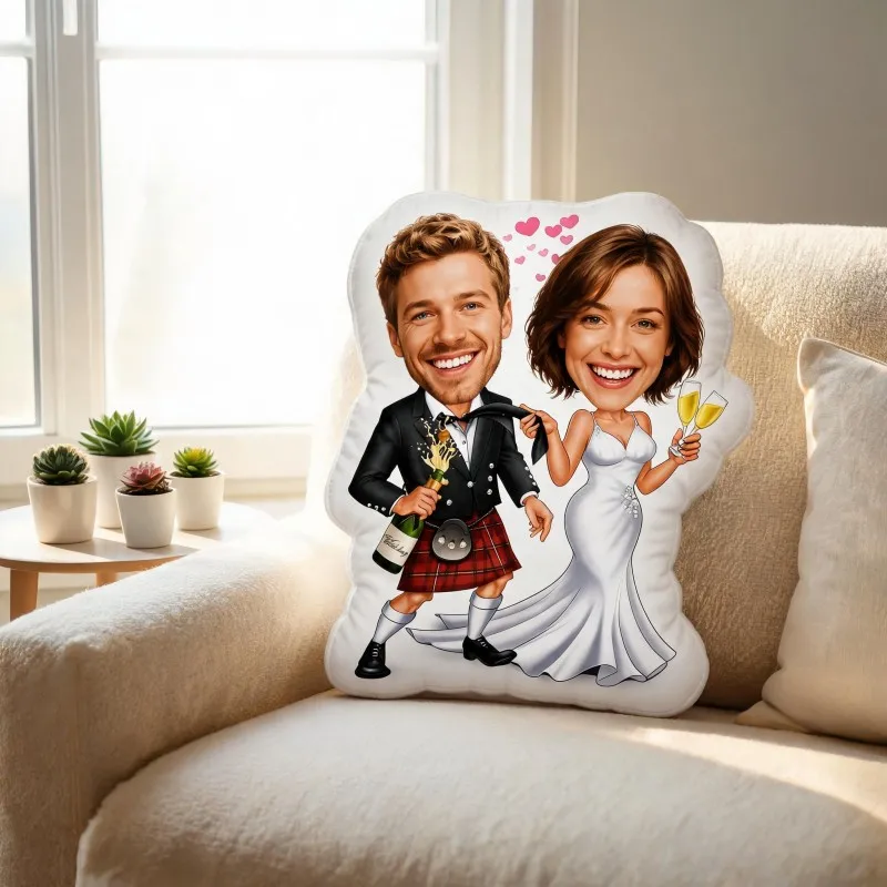 Custom Personalized Couple Photo Shaped Pillow, Wedding Bride & Groom Caricature Decorative Cushion, Unique Home Decor Accent fo