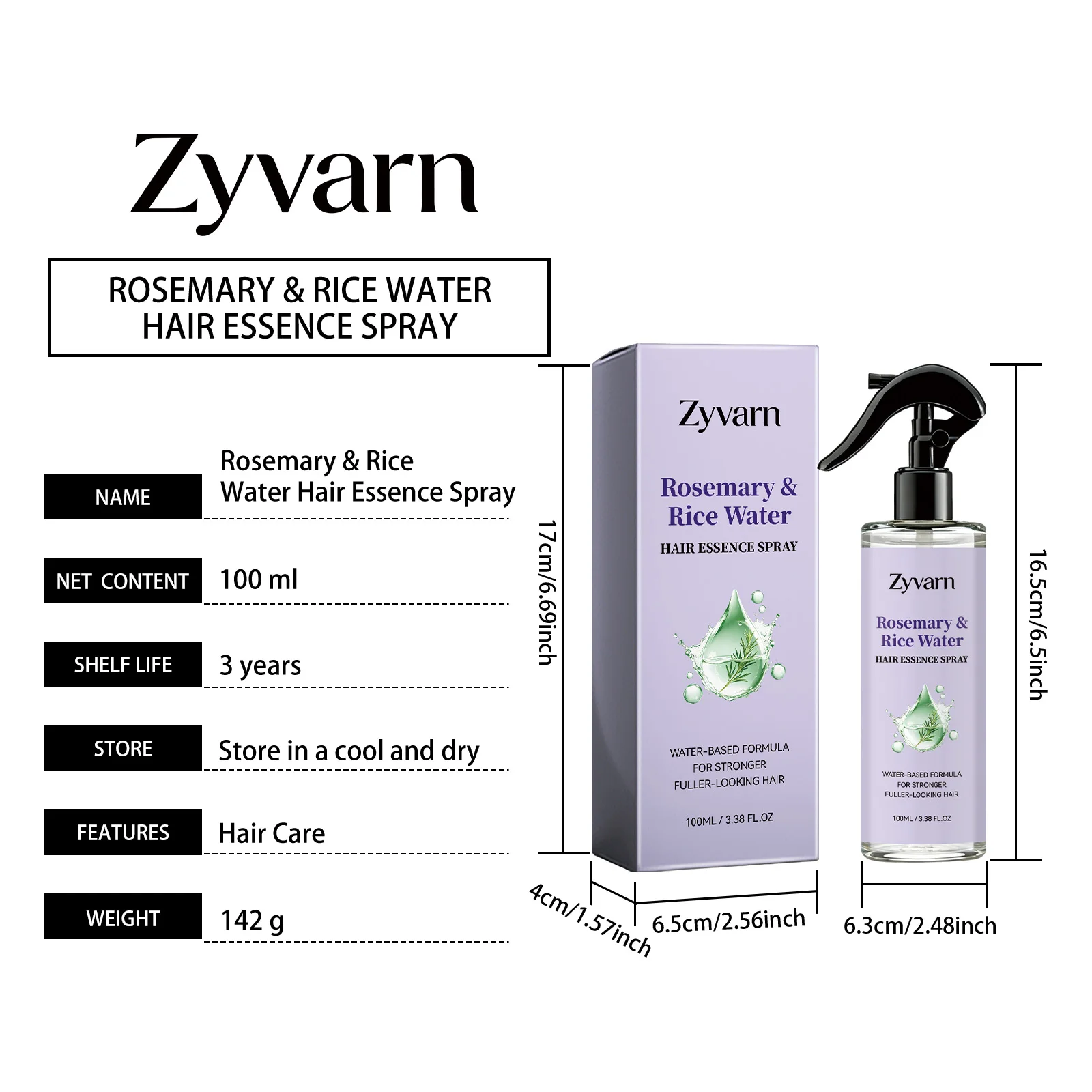Rosmarin-Reiswasser Haarspray Volumenverstärkend Glättend Leave-In Pflege Ölkontrolle Erfrischende Kopfhaut-Essenz für Feines Haar 100ml – Detail 1