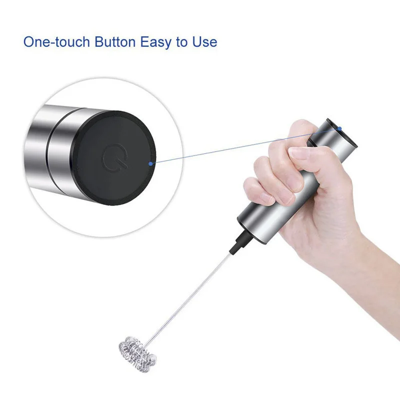 Powerful Electric Milk Frother Wireless Handheld Electric Mixer Foam Whisk Maker Stainless Steel Spring for Coffee Cappuccino