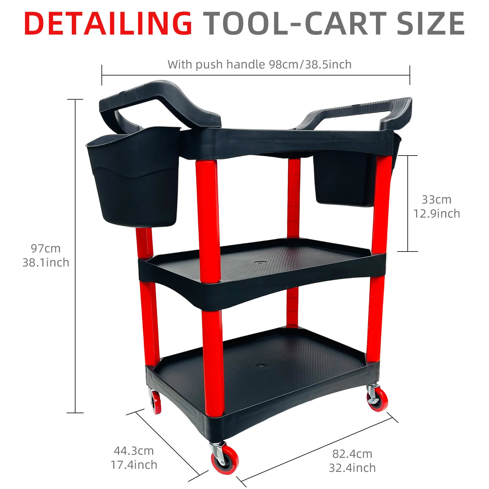 Auto Detailing Cart with Wheels, 3 Tier Car Detailing Cart, Car Wash Organizer for Garage | Easy-to-Move Rolling Storage Cart
