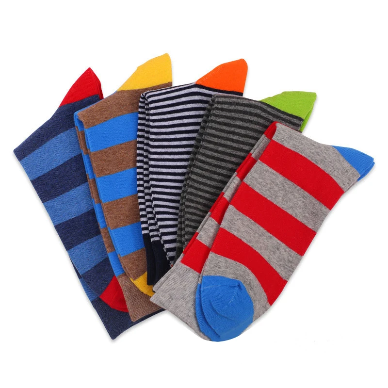 5Pairs Men Socks Cotton Business Casual New Sock Striped Happy Colorful Men Long Socks Plus Size EU40-47