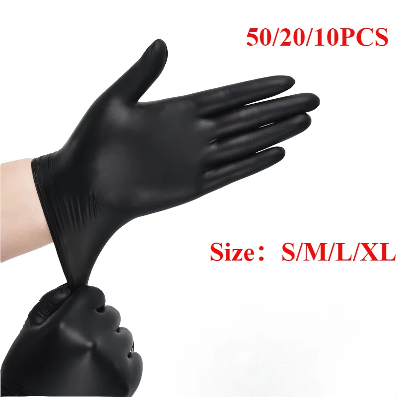 50/20/10PCS Disposable Black Nitrile Gloves Latex Free Waterproof Durable Suitable for Kitchen Processing Beauty SalonFamily