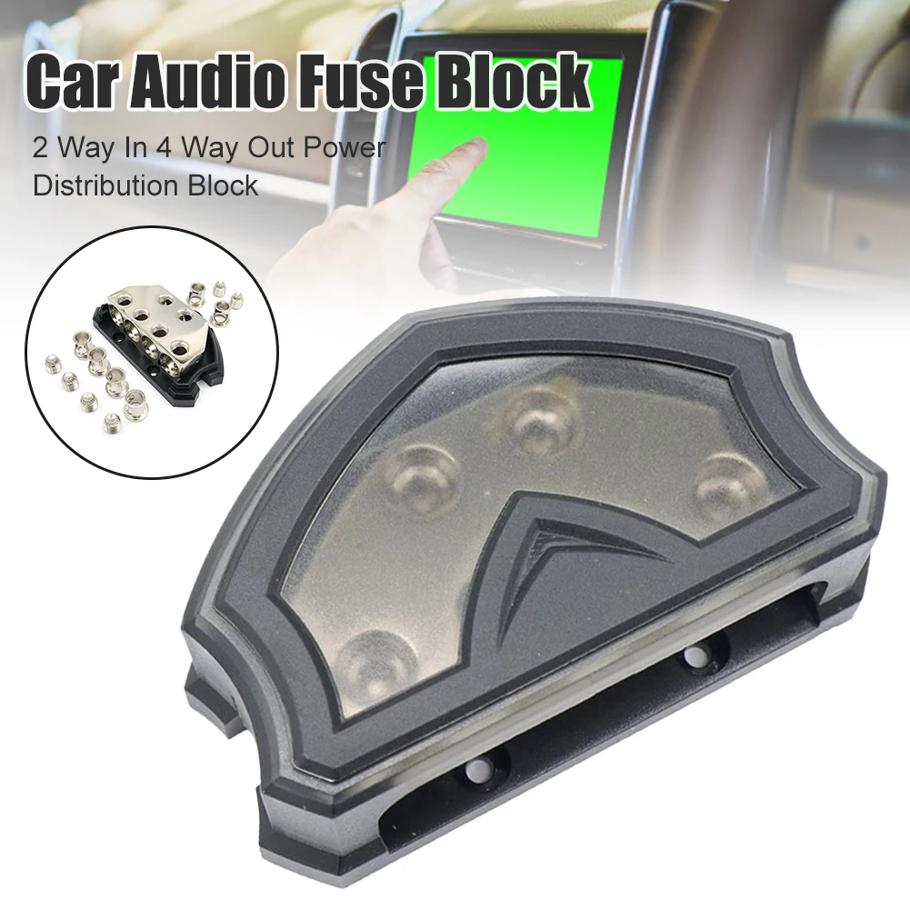 Car Power Distribution Block 0/4AWG 2 Way In 4 Way Out Car Audio Stereo Power Fuse Holder for Car Audio Splitter Accessories