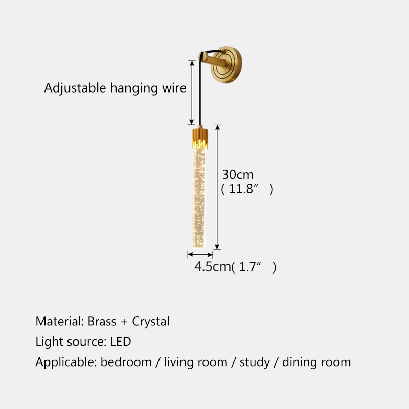 TINNY Nordic Wall Lamp LED Modern Luxury Vintage Crystal Brass Sconces Light Decor for Home Living Room Bedroom Corridor