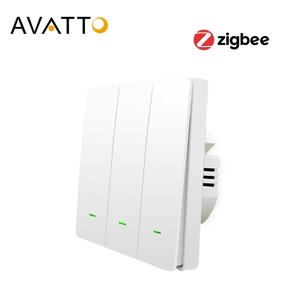 AVATTO Tuya Zigbee Smart Switch With or No Neutral Wire, Smart Light Switch 1/2/3 Gang Voice workd for Alexa Google Home yandex