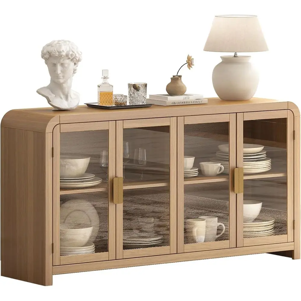 

60 Bohemian Style Sideboard with Glass Doors and Adjustable Shelves for Living Room, Hallway, and Kitchen Storage