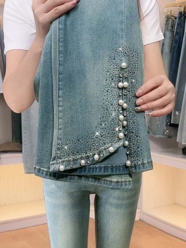 High Waist Slimming Bell Bottom Jeans Women's Summer Fashion Split Design Nine Points Flared Pants Commute Style Casual Wear