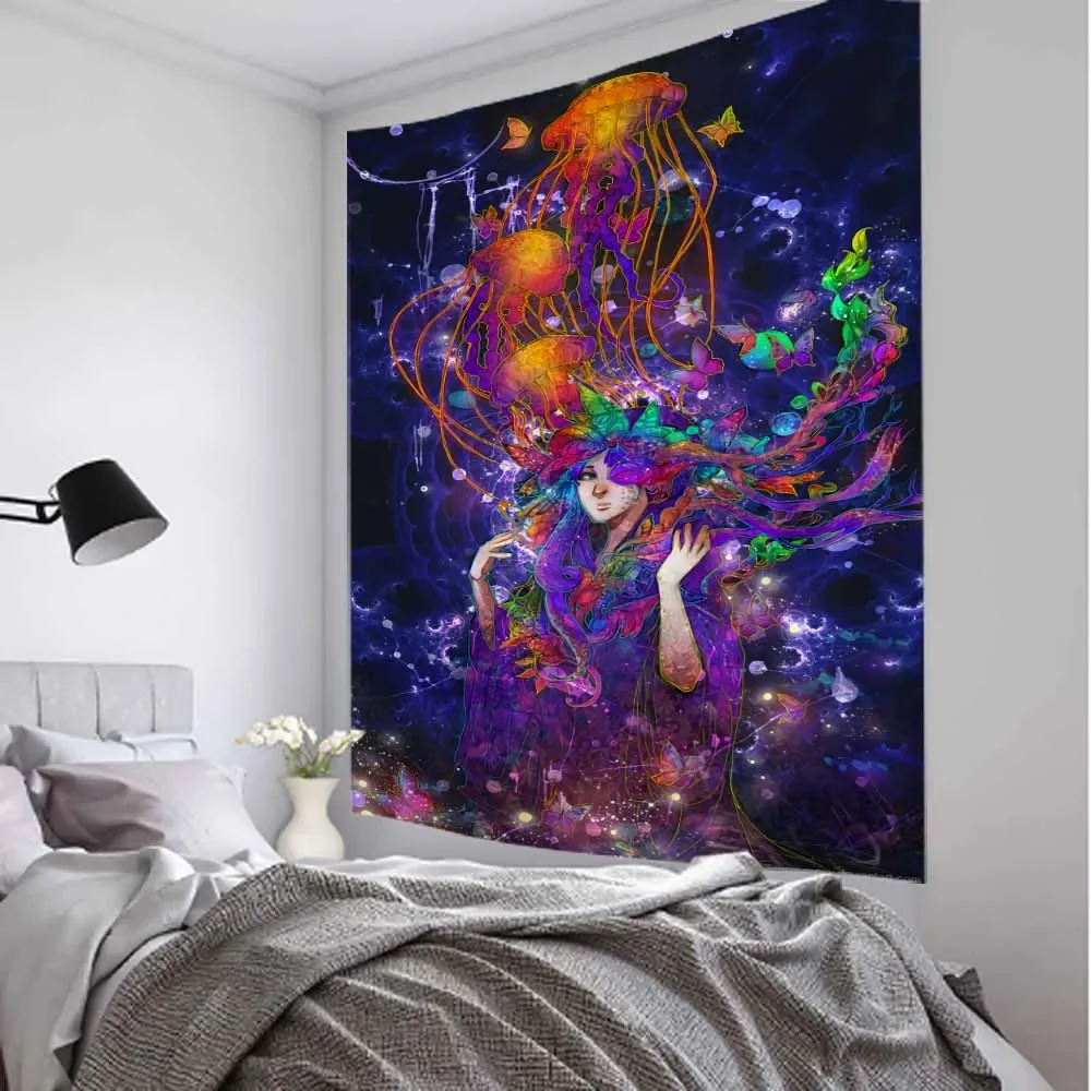 Fantasy Character Art Printed Tapestry Wall Mount Bohemian Psychedelic Hippie Mandala Home Aesthetics Room Decoration 8 Sizes