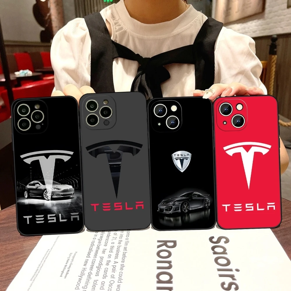 T-Teslaes Car Logo Phone Case For Iphone 15 Pro Max 14 Pro 16 Plus 12 13 11 Xr X Xs 8 7 Plus Silicone Back Cover