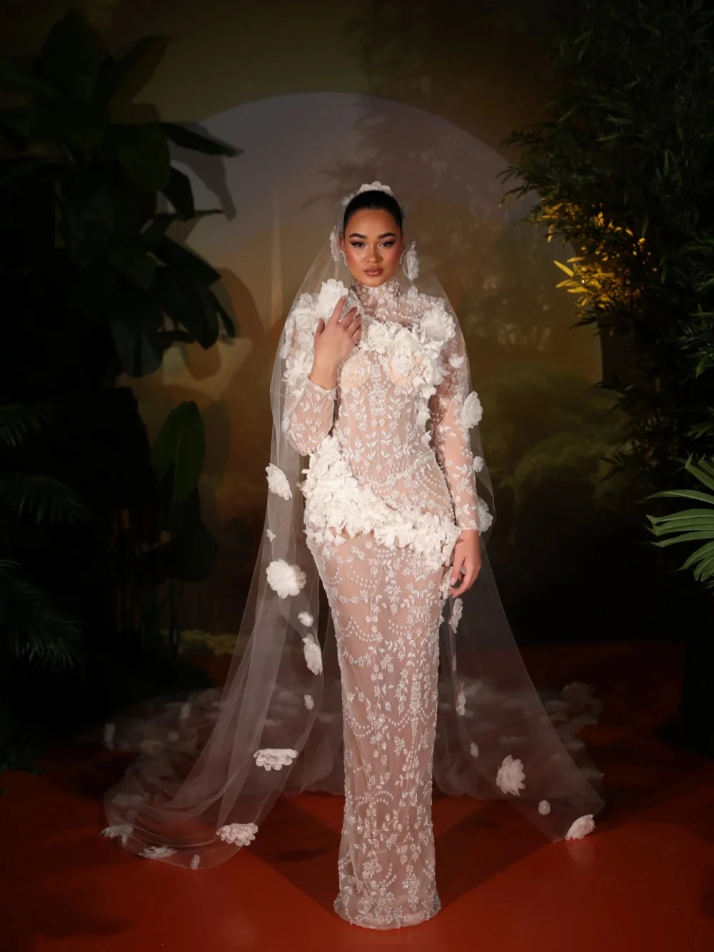 Fully Embroidered Lace Wedding Dress Exquisite 3D Floral Pearls Bridal Gown Customzied Stunning Illusion Dresses For Bride