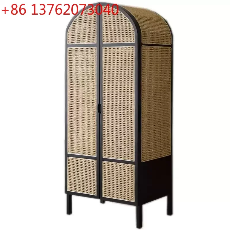 Nordic solid wood rattan wardrobe home bedroom finished product storage cabinet B & B hotel Japanese storage wardrobe log style