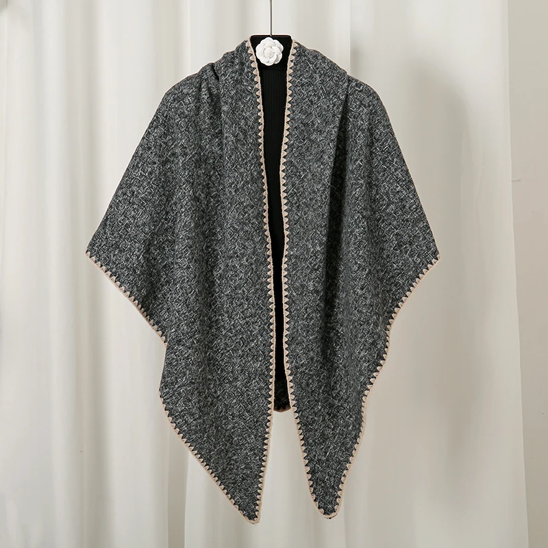 Knitted Cashmere Coat  Designer Women triangle Poncho Cape Open Front Cardigan Wrap Shawl Female Spring Autumn Capes Ponchos