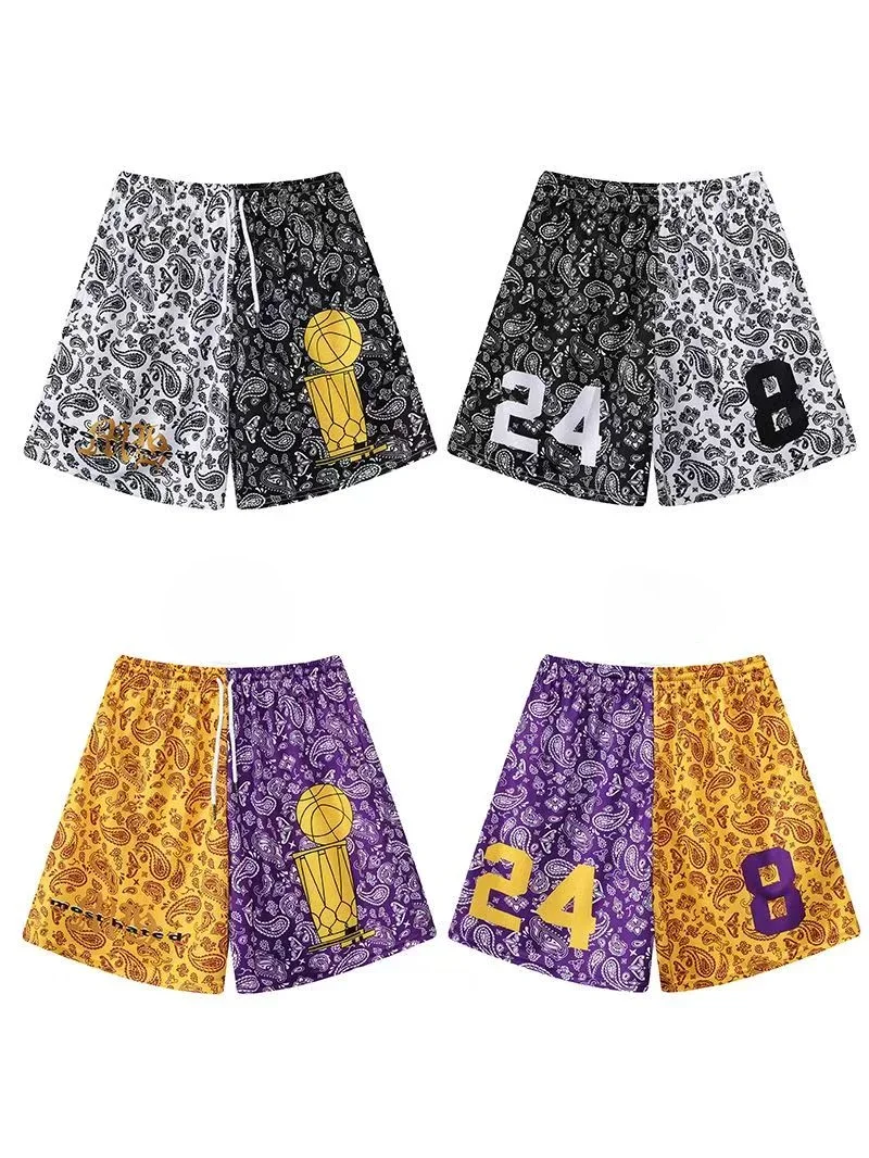 Boutique Trendy Brand American Basketball Shorts Cashew Flower Retro Kobe Four Points But Knee Training Fitness Pants No. 24