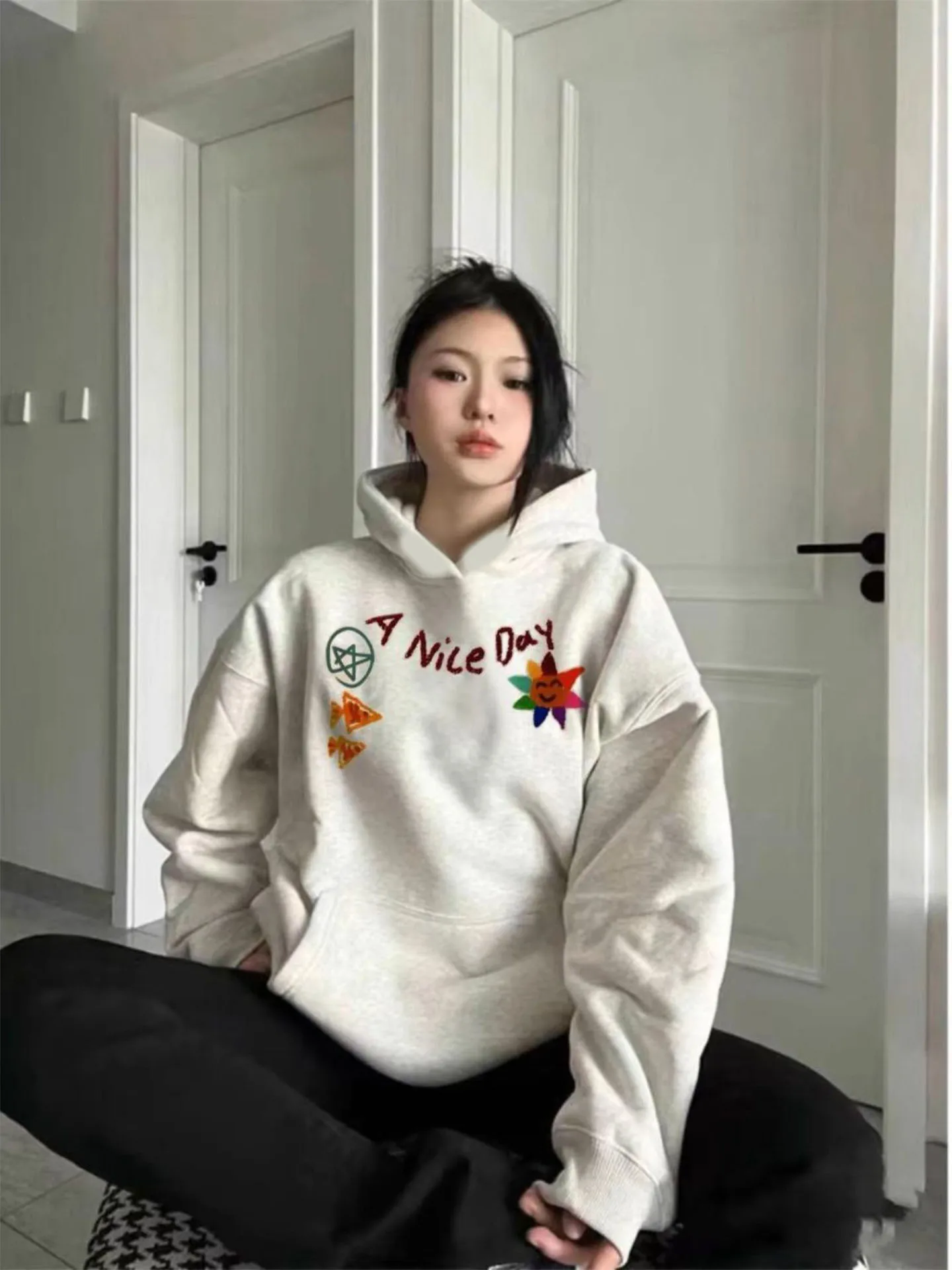 Felpa Fce con cappuccio Pastel ey Stampa cartoon Vestibilità ampia Durevole Comodo streetwear da donna Sle Autumn Faion