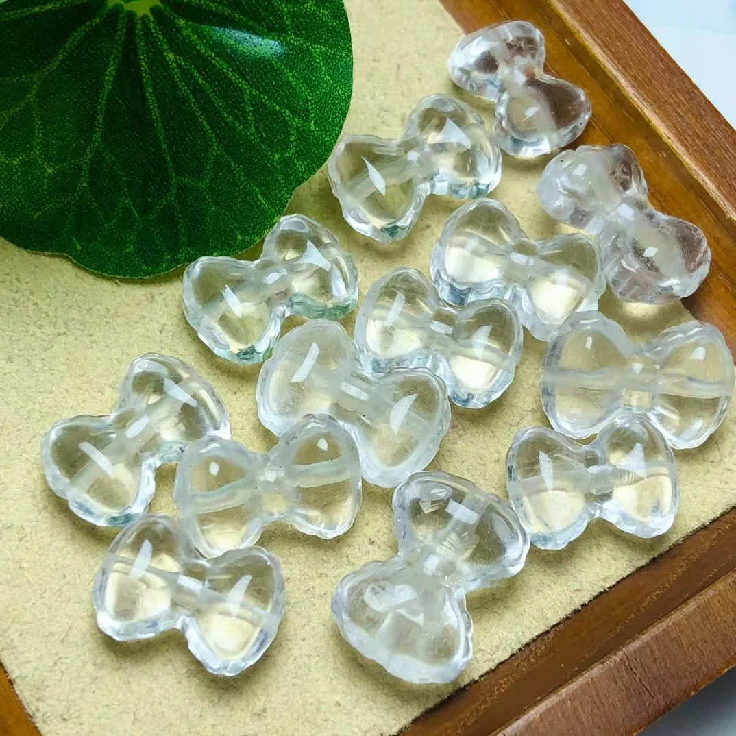 10PCS Natural Clear Quartz Bowknot Carving Crystal Carved Figurine Christmas Gift Fashion Jewelry For Women  15-19MM