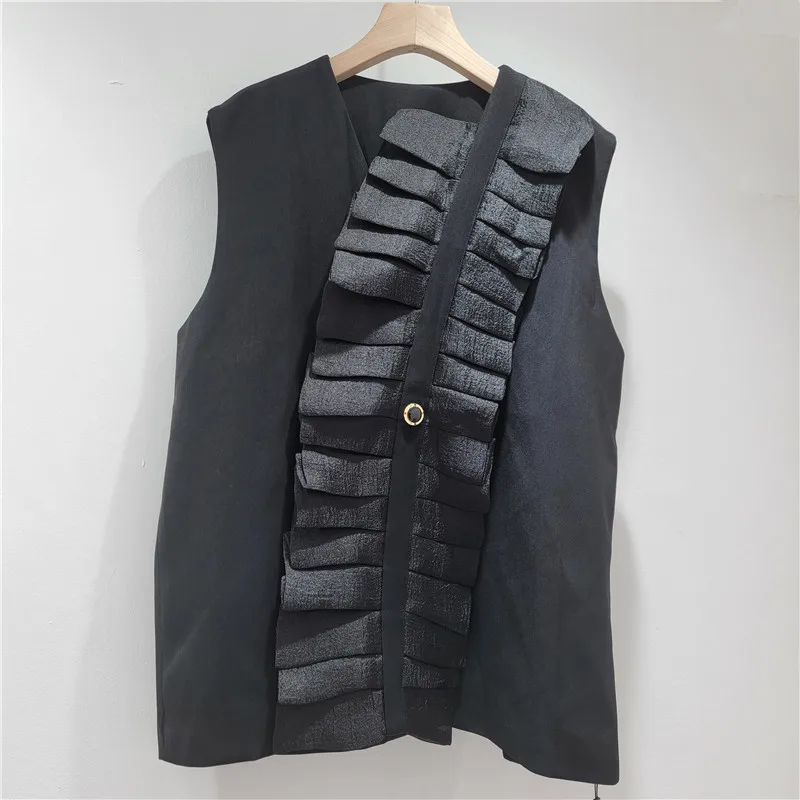 SuperAen Koreanischen Stil Schwarz Dreidimensionale Blumen Mäntel frauen 2025, Herbst Neue Design Taille Mesh Gespleißt Ärmellose Westen