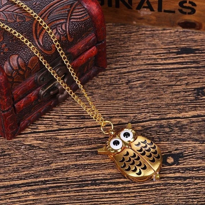 1PC Vintage Creative Owl Pocket Watch Flip Quartz Pocket Watch