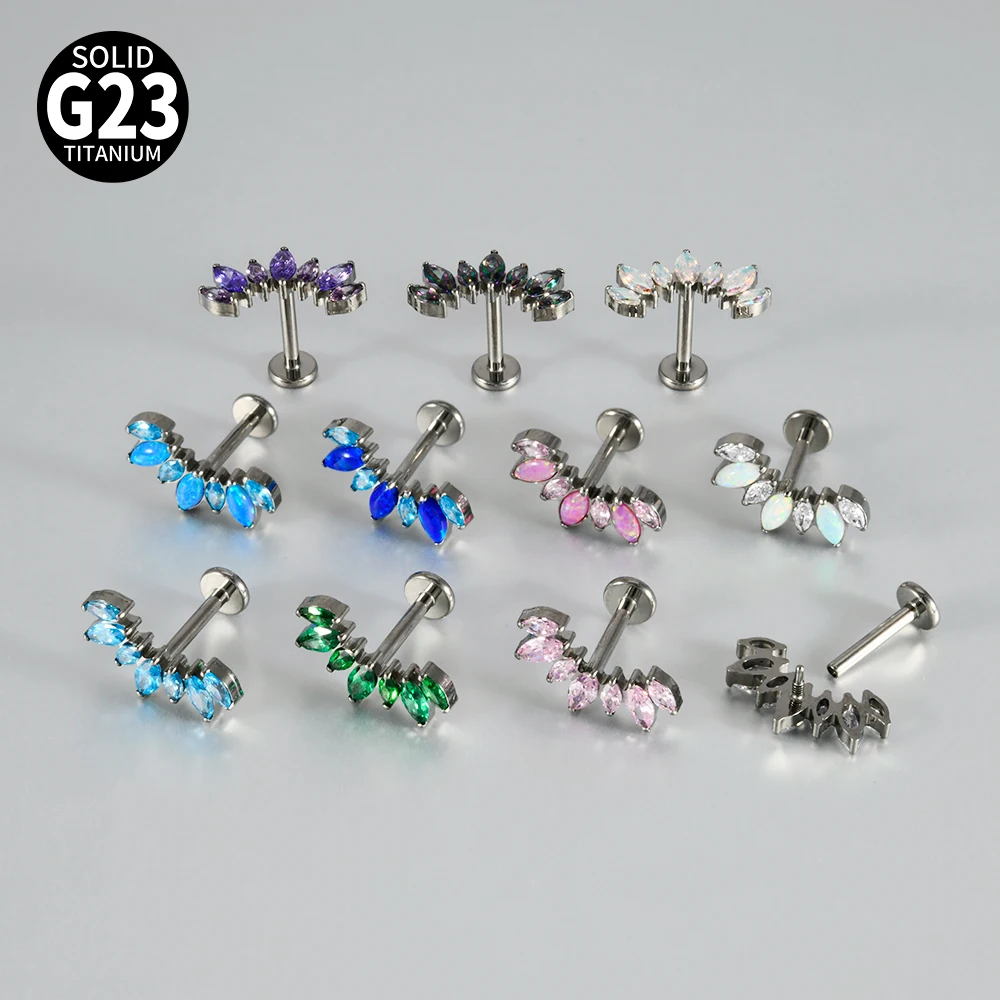 G23 Titanium Marquis Zircon Labret Lip Ring