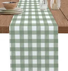 Green Buffalo Plaid Linen Table Runner Dress Scarves Table Decor Farmhouse Kitchen Dining Table Runners Holiday Party Decoration