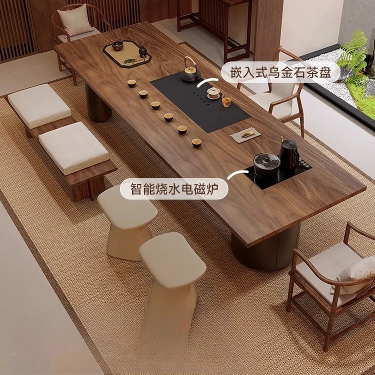 Walnut tea table Living room Home light luxury high-end office large board solid wood tea table