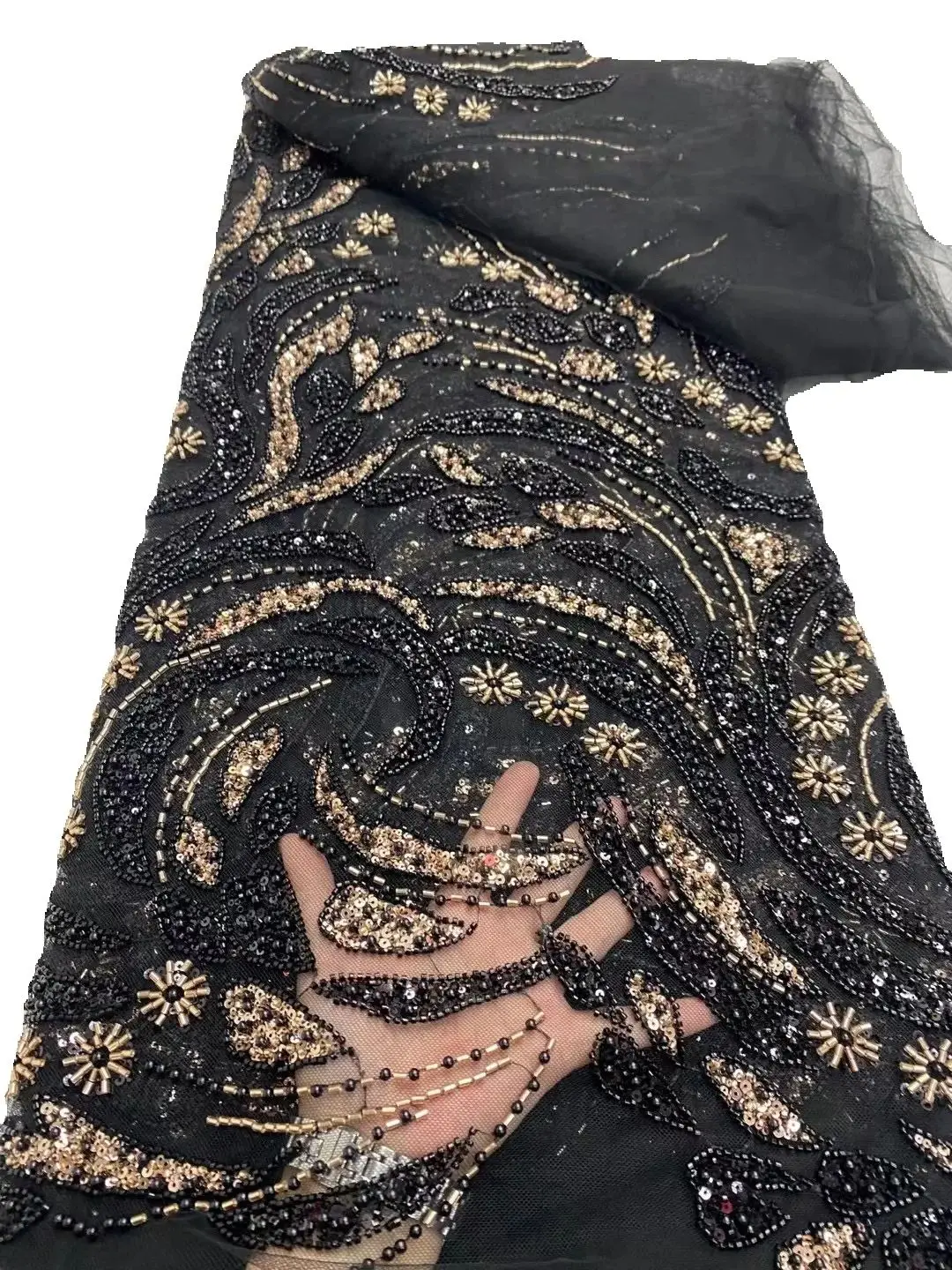 

Luxury African Sequin Lace Fabric,Carbon Fiber Design Fabrics By The Meters,Tulle,Fashion,Wedding Dresses,Embroidery,Mesh,5 Yard