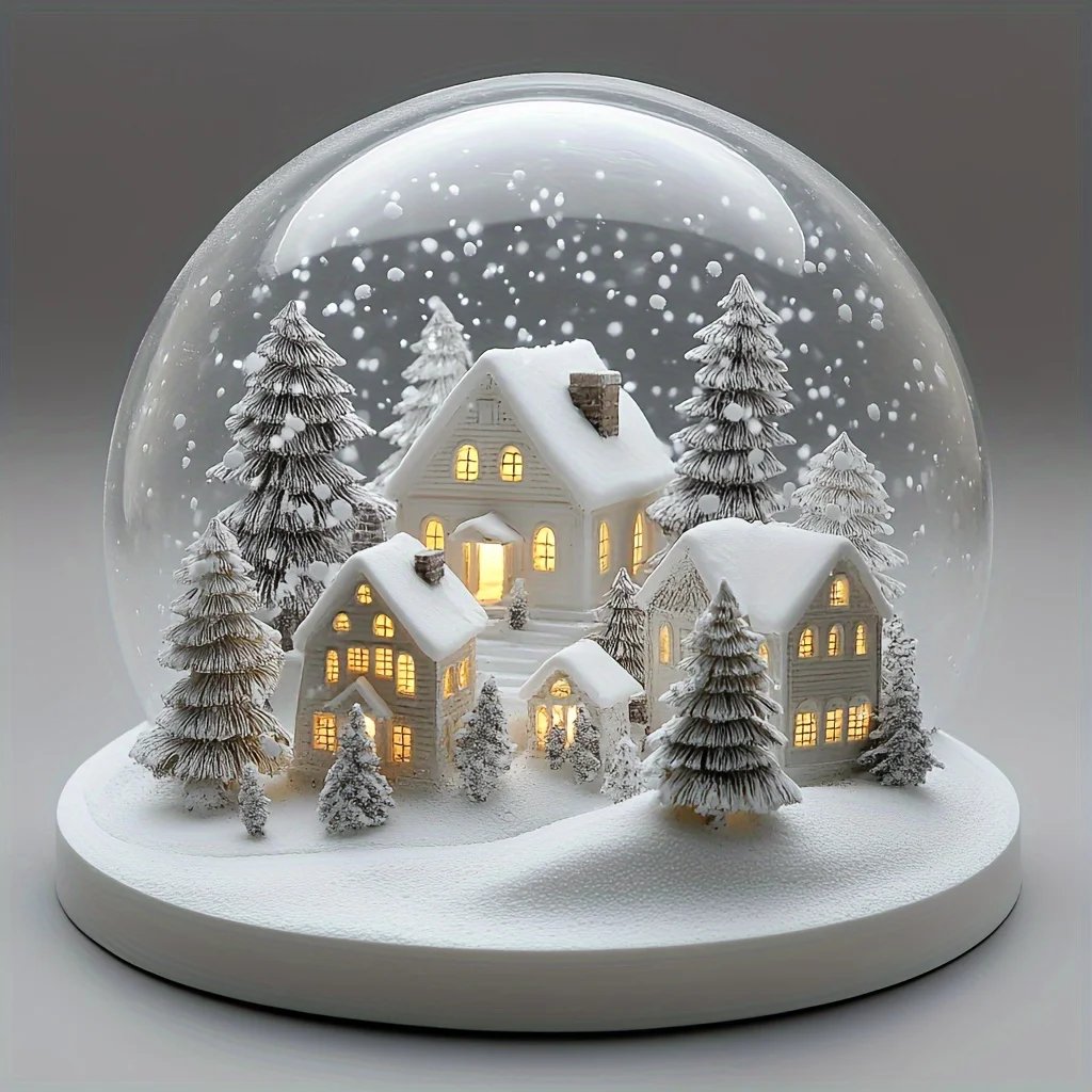 Acrylic Snowball Ornament With House Tree -7.09 X 7.13 Inches Building Themed Collectibles Of Various Room Types Suitable Indoor