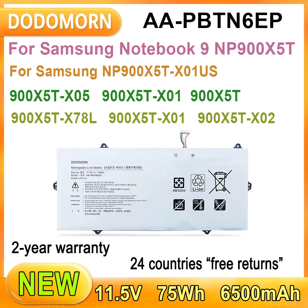 

New AA-PBTN6EP Laptop Battery For Samsung NP900X5T-X01US 900X5T-X05/X01/X78L/X01/X02 900X5T 3ICP6/40/91-2 75Wh 2-year warranty