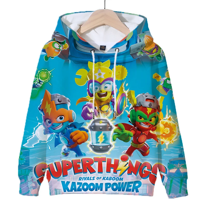 Cartoon SuperThings Hoodies for Kids Boys Casual Outerwear Children Hooded Sweatshirts Game Printed Pullover Girls Tops Sudadera