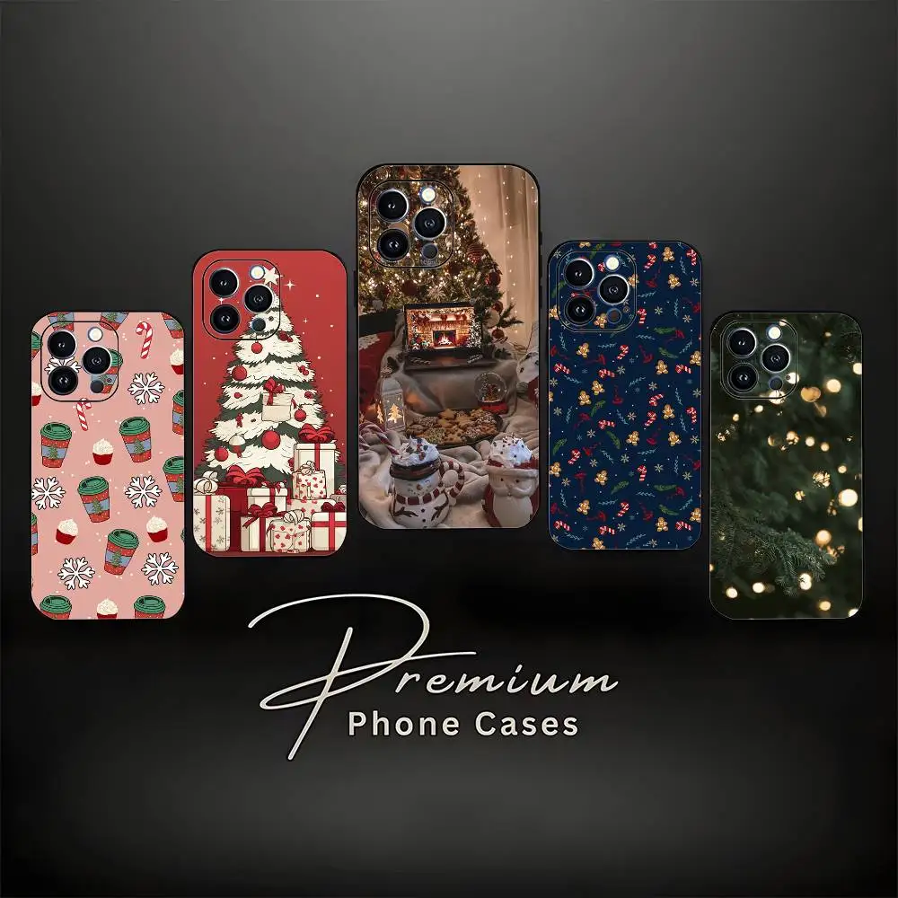 

Ins Cartoon Christmas Style Phone Case For iPhone 17,16,15,14,13,12,11 ,Pro Max,XS,X,XR,SE,Mini,8,7,Soft Silicone Black Cover