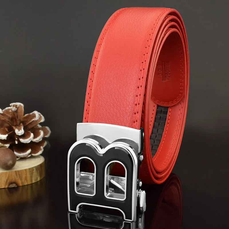3.5cm High-quality Men\'s Belt Business Casual B Automatic Buckle Leather Two-layer Cowhide All-match Suit Belt for Men