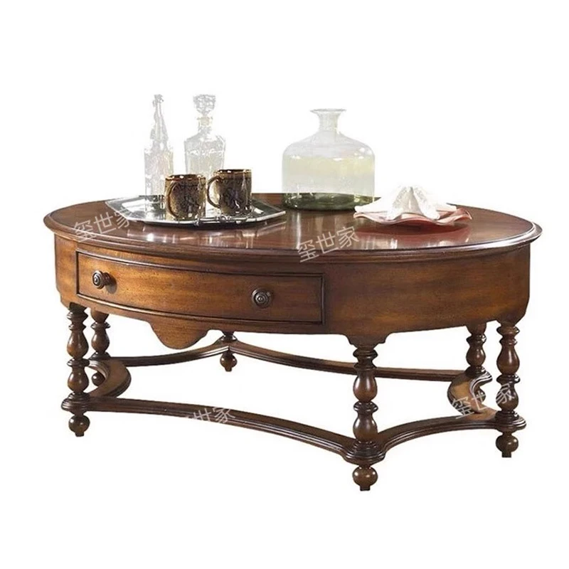 

American retro solid wood coffee table living room small apartment round coffee table oak antique rectangular coffee table