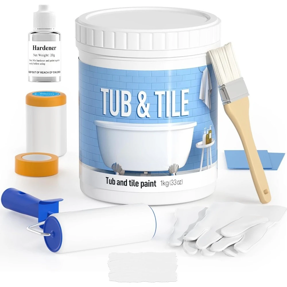 

Набор для очистки ванны и плитки, 33 унции, белая краска на водной основе с низким запахом, простой в использовании очиститель раковины для ванной комнаты, кухни, полу